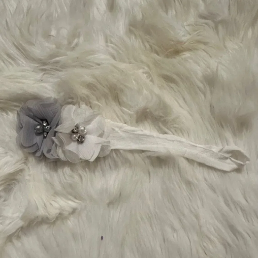 Grey and White Chiffon Flower on White Nylon Headband  7599  Handmade Boutique